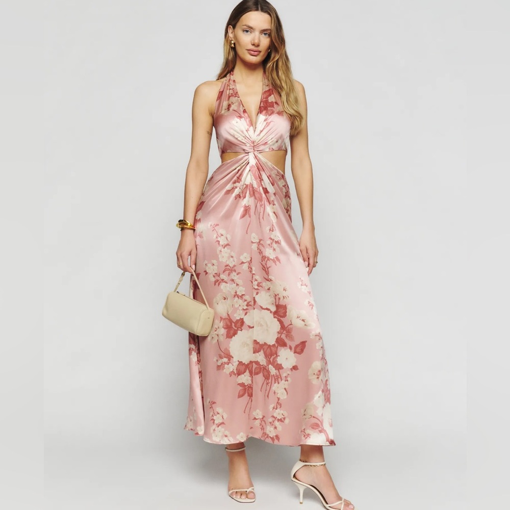 reformation NERIDA silk midi halter dress